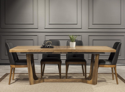 Elegant wooden table with chic black chairs in a modern design